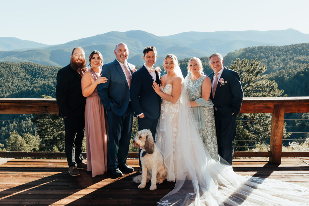 The brides family at an Airbnb elopement in Bailey, Colorado