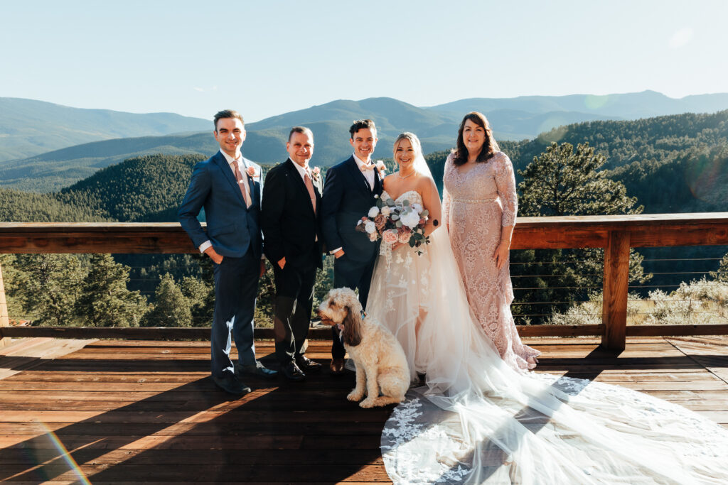 The groom's family at an Airbnb elopement in Bailey, Colorado 