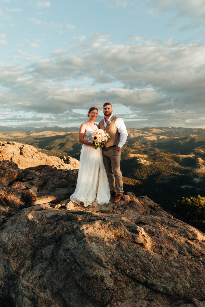 Couple smiling at their Lost Gulch Overlook elopement near Denver