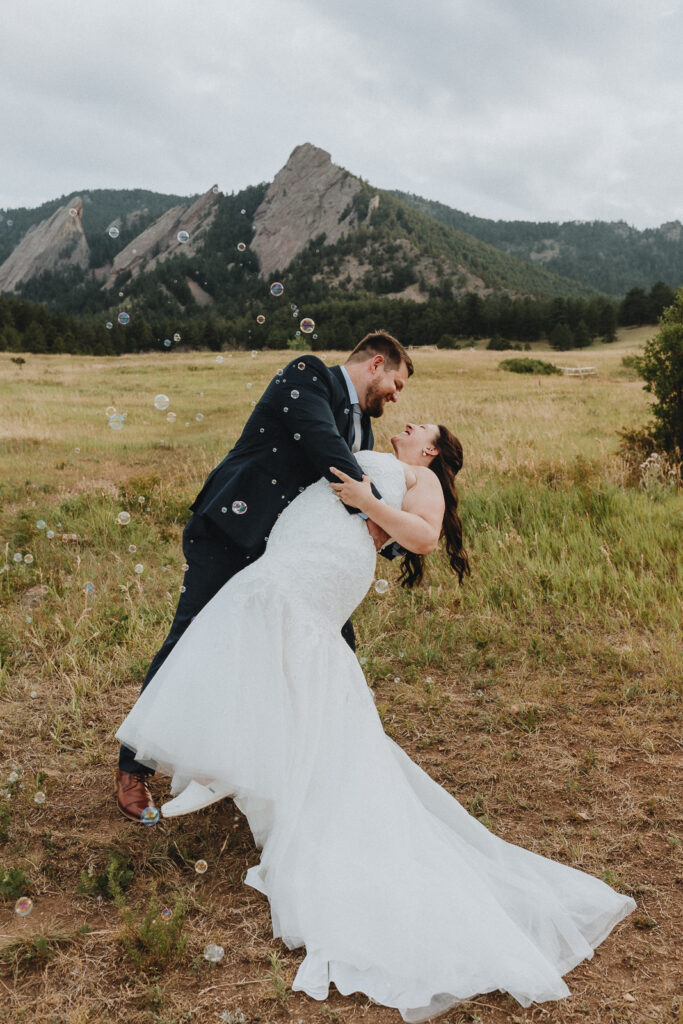 Couple dancing at their Chautauqua Park elopement near Denver